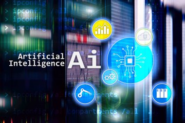 AI, yapay zeka, otomasyon ve modern bilgi teknolojisi kavramı sanal ekran üzerinde.