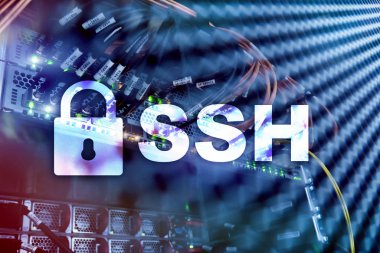 SSH Güvenli deniz hayvanı kabuğu Protokolü ve yazılım. Veri koruma, Internet ve telekomünikasyon kavramı.