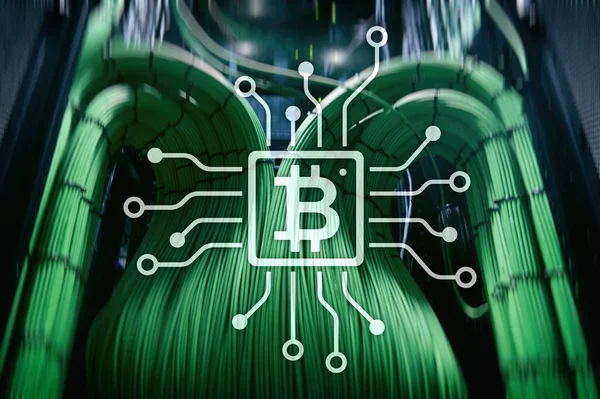 Bitcoin Blockchain Concept Server Room Background — Stock Photo, Image