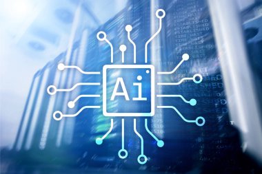 AI, yapay zeka, otomasyon ve modern bilgi teknolojisi kavramı sanal ekran üzerinde.