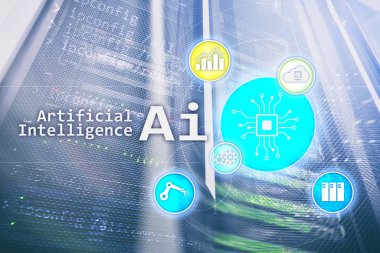 AI, yapay zeka, otomasyon ve modern bilgi teknolojisi kavramı sanal ekran üzerinde.