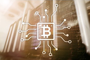 Bitcoin, sunucu Oda zemin üzerine Blockchain kavramı.