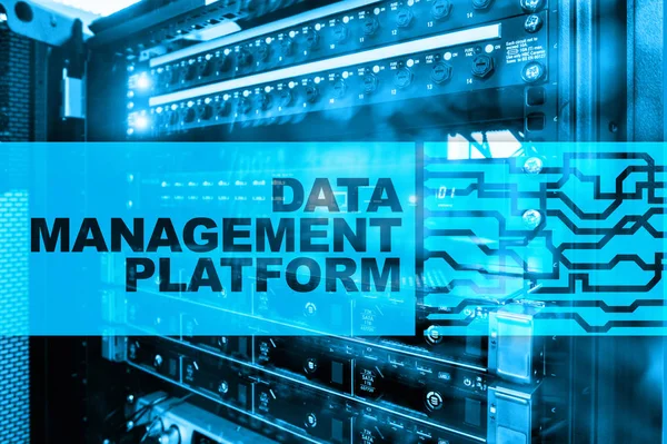 Data management and analysis platform concept on server room background. Data management and analysis platform concept on server room background.