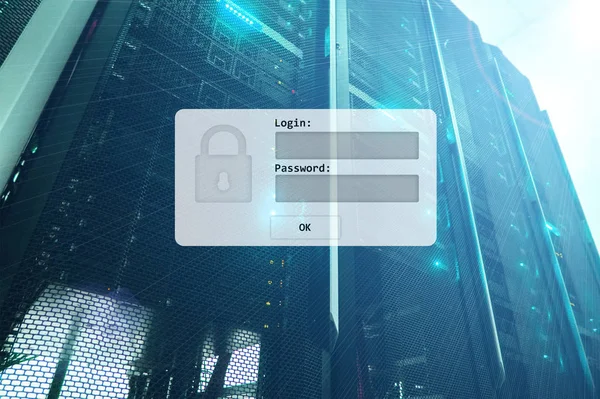 Serverraum Login Und Passwortanfrage Datenzugriff Und Sicherheit — Stockfoto