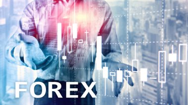 Forex Trading, mali mum grafik ve grafikler üzerinde bulanık iş merkezi arka plan.
