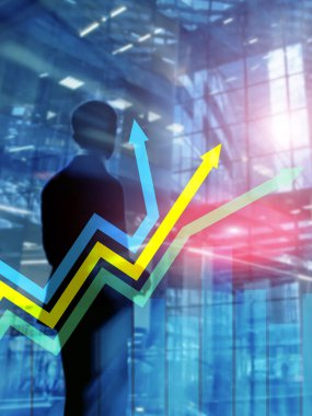 Finansal büyüme okları grafiği. Yatırım ve ticaret kavramı. Arka kapak tasarım dikey biçimi.