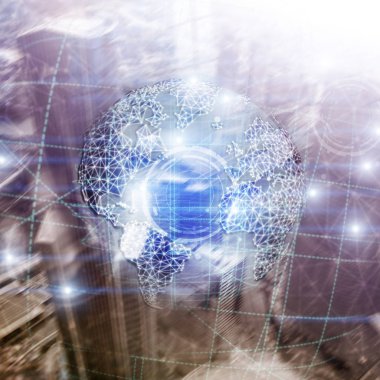 3D Dünya hologram, küre, Www, küresel iş ve telekomünikasyon.