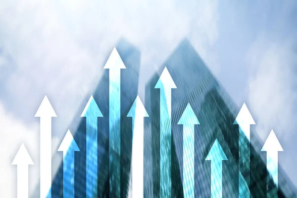Arrow Graph Skyscraper Background Invesment Financial Growth Concept — Stock Photo, Image