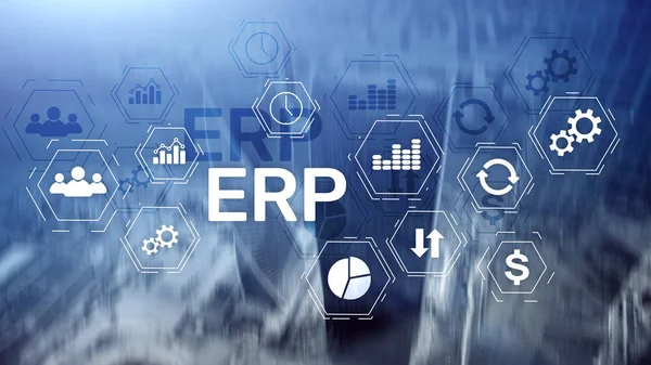 Erp System Enterprise Resource Planning Auf Verschwommenem Hintergrund Geschäftsautomation Und — Stockfoto