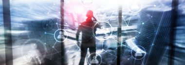 İnsanlar ilişkisi ve organizasyon yapısı. Sosyal medya. İş ve iletişim teknoloji kavramı.