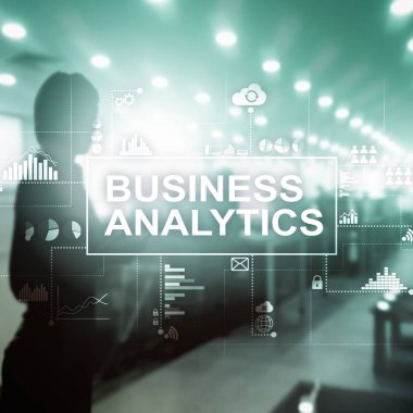 İş analytics kavramı çift pozlama arka plan üzerinde.