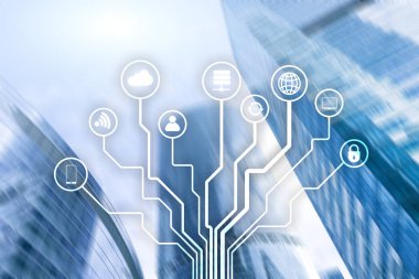 Bulanık iş merkezi zemin üzerine telekomünikasyon ve çok kavramı.