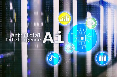 AI, yapay zeka, otomasyon ve modern bilgi teknolojisi kavramı sanal ekran üzerinde.