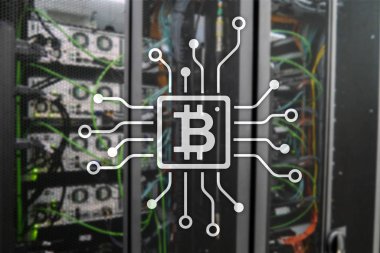 Bitcoin, sunucu Oda zemin üzerine Blockchain kavramı.