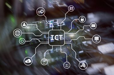 ICT - sunucu odası arka plan üzerinde bilgi ve iletişim teknoloji kavramı.