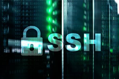 SSH Güvenli deniz hayvanı kabuğu Protokolü ve yazılım. Veri koruma, Internet ve telekomünikasyon kavramı.