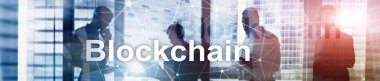Blockchain devrim, yenilik teknoloji modern iş. Web sitesi başlık banner.