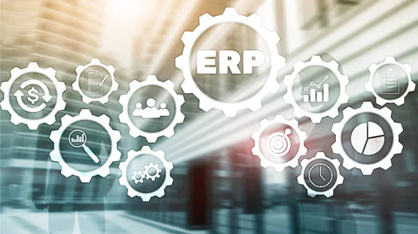 ERP system, Enterprise resource planning on blurred background. Business automation and innovation concept.