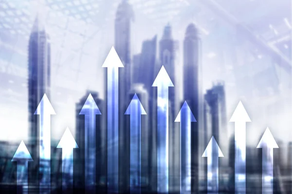 Arrow Graph Skyscraper Background Invesment Financial Growth Concept — Stock Photo, Image