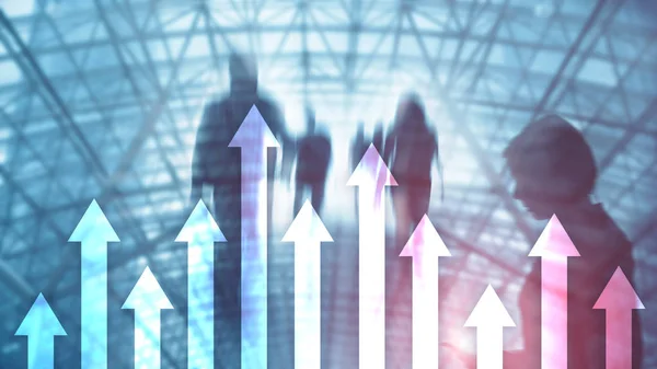 Gráfico Flecha Hacia Arriba Sobre Fondo Rascacielos Concepto Inversión Crecimiento —  Fotos de Stock