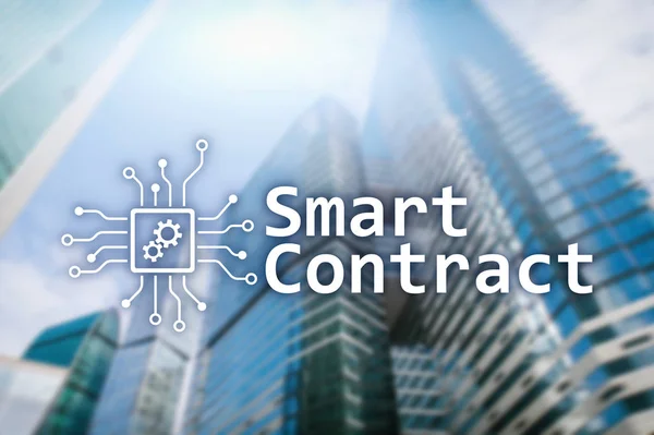 Smart Contract Blockchain Technology Business Finance Tech Concept Skyscrapers Background — Stock Photo, Image