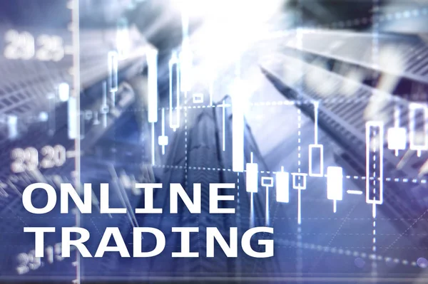Online Forex Trading Investeringen Concept Inzake Wazig Zakelijke Centrum Achtergrond — Stockfoto