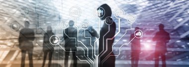 İş uygulamaları simgeleri arka plan bulanık. Finans ve ticaret. Internet teknoloji kavramı.