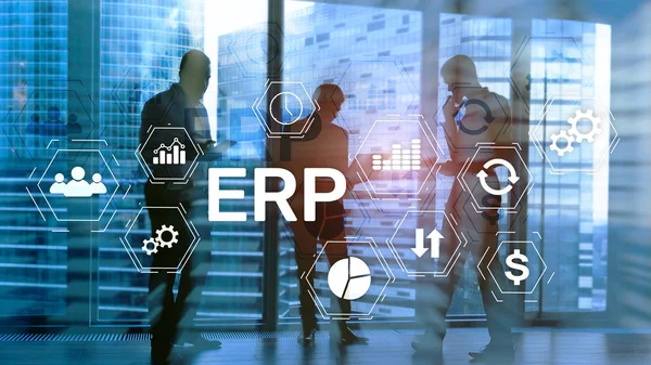 Erp Systeem Enterprise Resource Planning Vage Achtergrond Bedrijfsautomatisering Innovatie — Stockfoto