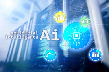 AI, yapay zeka, otomasyon ve modern bilgi teknolojisi kavramı sanal ekran üzerinde.