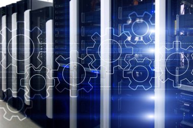 Gears mekanizması, dijital dönüşüm, veri entegrasyonu ve dijital teknoloji kavramı.