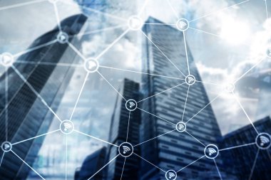 WiFi ağ bulanık iş merkezi zemin üzerine.