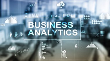 İş analytics kavramı çift pozlama arka plan üzerinde.