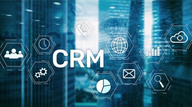 CRM, müşteri ilişkileri yönetimi sistemi kavramı bulanık arka plan üzerinde.