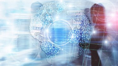 3D Dünya hologram, küre, Www, küresel iş ve telekomünikasyon.