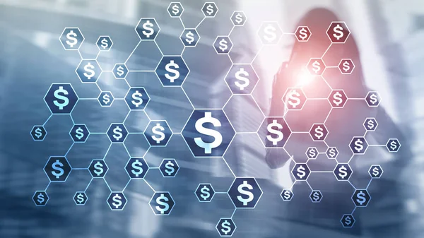 Dollar Symbole Geld Netzwerk Struktur Ico Handel Und Investitionen Crowdfunding — Stockfoto
