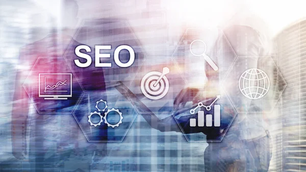 Seo Optimalizace Pro Vyhledávače Digitální Marketing Koncept Internetové Technologie Rozmazaném — Stock fotografie