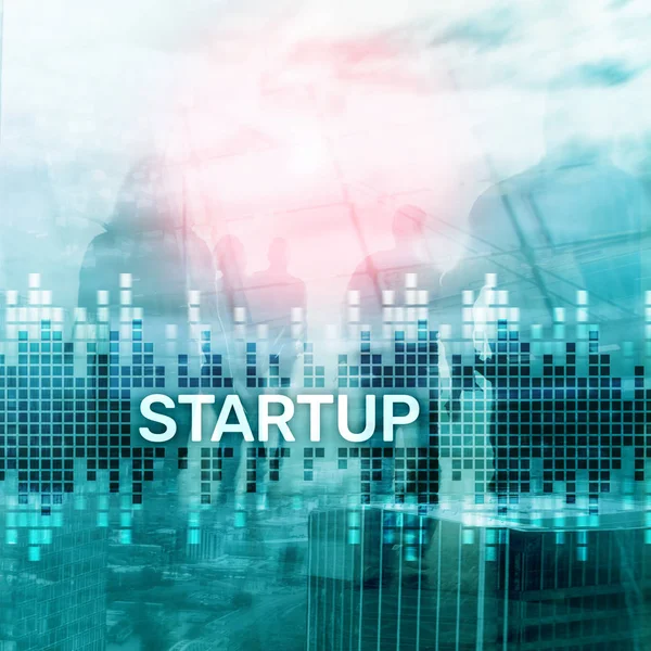 Startup Konzept Mit Doppelbelichtungsdiagrammen Verschwommenem Hintergrund — Stockfoto