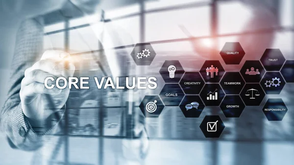 Kärnan Värden Koncept Virtuella Skärmen Företag Och Finans Lösningar — Stockfoto