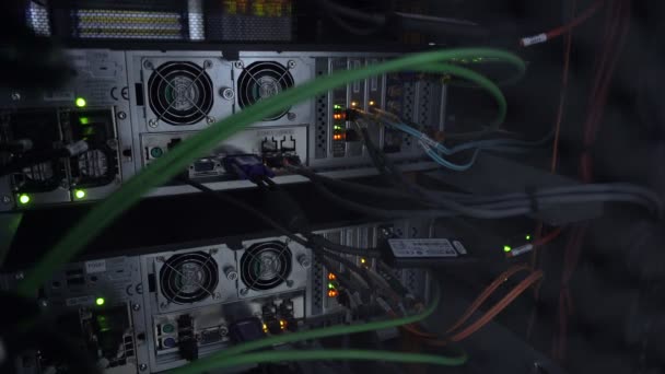 Moscú Rusia Diciembre Conmutador Ethernet Trabajo Una Sala Oscura Del — Vídeo de stock