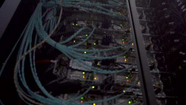 Defocused Lights Modern Working Data Servers Cables Flashing Led Lights — Stock Video