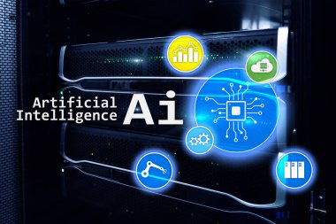 AI, yapay zeka, otomasyon ve modern bilgi teknolojisi kavramı sanal ekran üzerinde