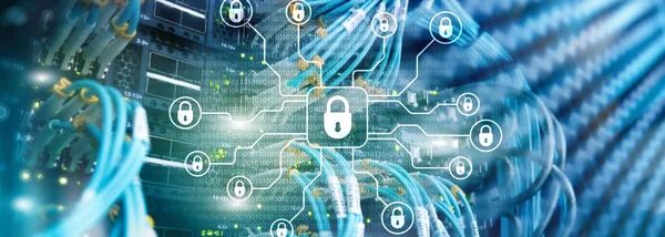 サイバー セキュリティ データ保護 情報のプライバシー インターネットおよび技術のコンセプト光サーバー — ストック写真