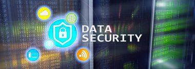 Veri güvenliği, siber suç önleme, dijital bilgi koruma. Kilit kutsal kişilerin resmi ve sunucu Oda arka plan