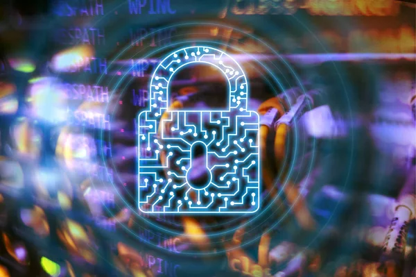 Het Hangslotsymbool Cyberbeveiliging Gegevensbescherming Van Privacy Van Informatie Internet Technologie — Stockfoto