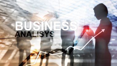 İş çözümleme diyagramları ve grafikleri sanal ekran üzerinde. Arka plan bulanık ile finans ve teknoloji kavramı