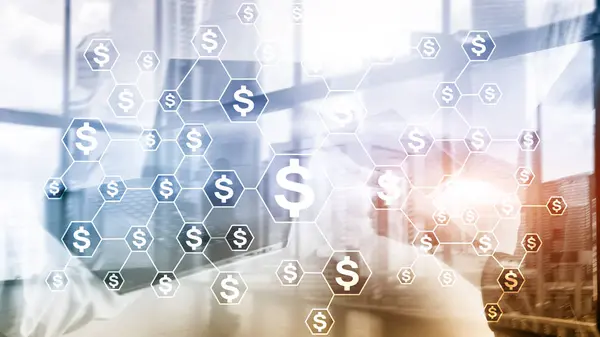 Dollar Symbole Geld Netzwerk Struktur Iko Handel Und Investment Crowdfunding — Stockfoto