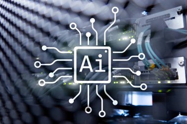 AI, yapay zeka, otomasyon ve modern bilgi teknolojisi kavramı sanal ekran üzerinde.