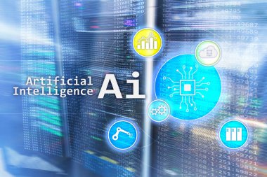 AI, yapay zeka, otomasyon ve modern bilgi teknolojisi kavramı sanal ekran üzerinde.