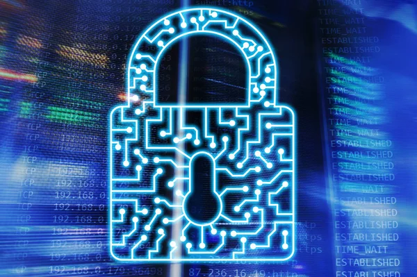Cyber Security Lock Ikona Internet Informacji Ochrona Danych Koncepcja Technologiczna — Zdjęcie stockowe