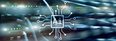 AI, yapay zeka, otomasyon ve modern bilgi teknolojisi kavramı sanal ekran üzerinde